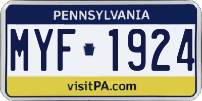 PA license plate MYF1924