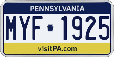 PA license plate MYF1925