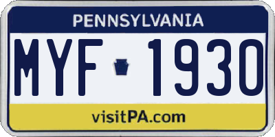 PA license plate MYF1930