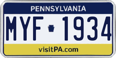 PA license plate MYF1934