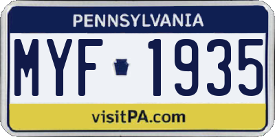 PA license plate MYF1935