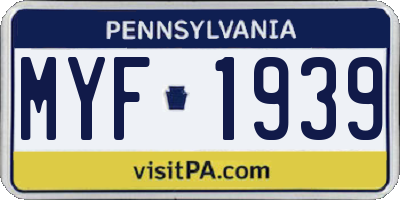 PA license plate MYF1939