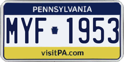 PA license plate MYF1953