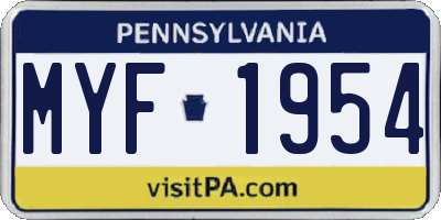 PA license plate MYF1954