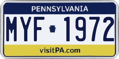 PA license plate MYF1972
