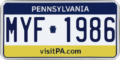 PA license plate MYF1986