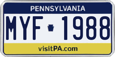 PA license plate MYF1988