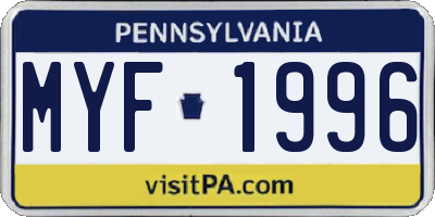 PA license plate MYF1996