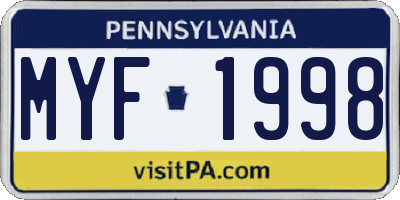 PA license plate MYF1998