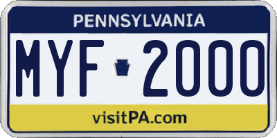 PA license plate MYF2000