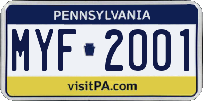 PA license plate MYF2001