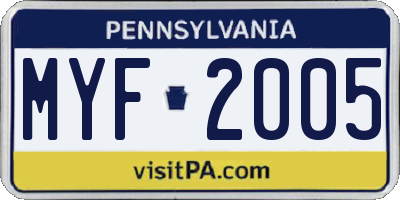 PA license plate MYF2005