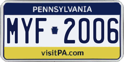 PA license plate MYF2006