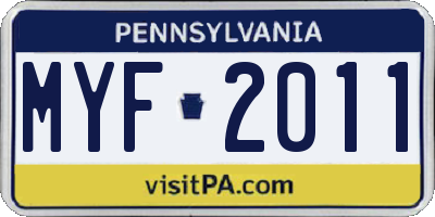 PA license plate MYF2011