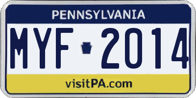 PA license plate MYF2014