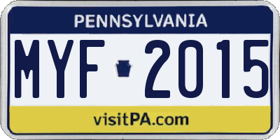 PA license plate MYF2015