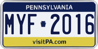 PA license plate MYF2016