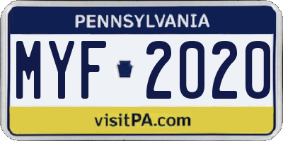 PA license plate MYF2020