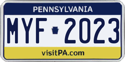 PA license plate MYF2023