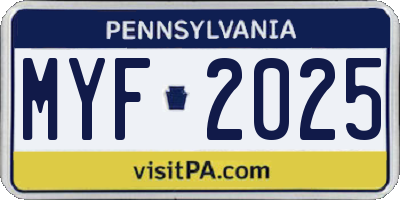 PA license plate MYF2025