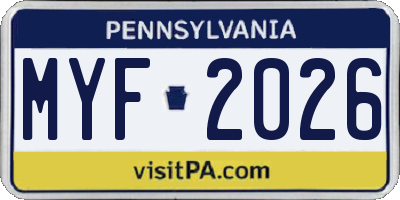 PA license plate MYF2026