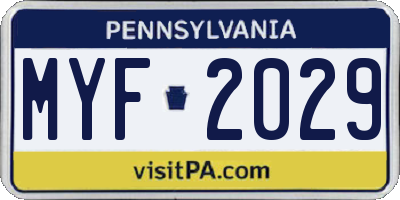 PA license plate MYF2029