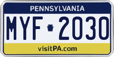 PA license plate MYF2030