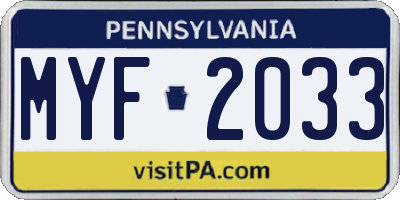 PA license plate MYF2033
