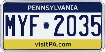 PA license plate MYF2035