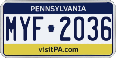 PA license plate MYF2036