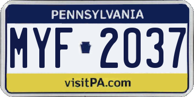PA license plate MYF2037