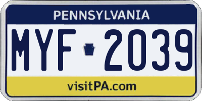PA license plate MYF2039
