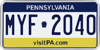 PA license plate MYF2040
