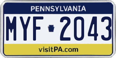 PA license plate MYF2043