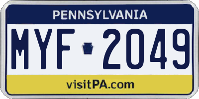 PA license plate MYF2049