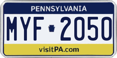 PA license plate MYF2050