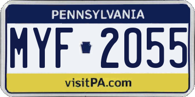 PA license plate MYF2055