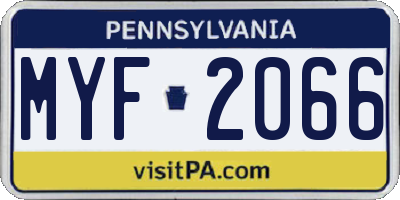 PA license plate MYF2066