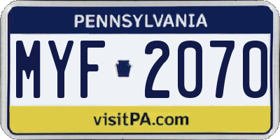 PA license plate MYF2070