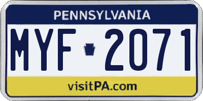 PA license plate MYF2071