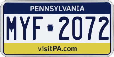 PA license plate MYF2072