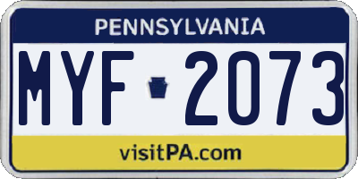 PA license plate MYF2073
