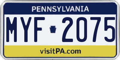 PA license plate MYF2075
