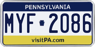 PA license plate MYF2086