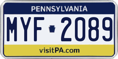 PA license plate MYF2089