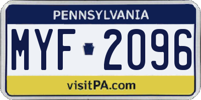 PA license plate MYF2096