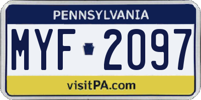 PA license plate MYF2097