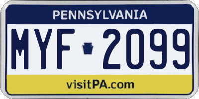 PA license plate MYF2099