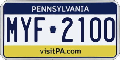 PA license plate MYF2100