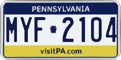 PA license plate MYF2104